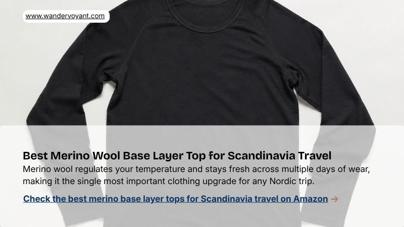 Fine knit merino wool base layer top best moisture wicking clothing for Scandinavia packing list and Nordic travel