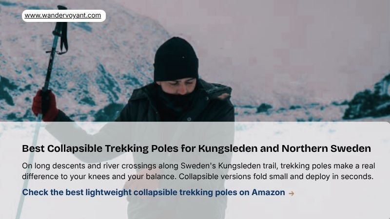 Lightweight collapsed trekking poles essential gear for Kungsleden hiking and northern Sweden trail walking