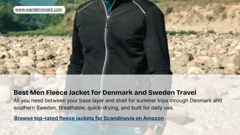 Slim fleece jacket for travel best mid layer option for Denmark and Sweden summer on the Scandinavia packing list