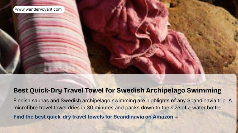 Compact microfiber quick-dry travel towel essential for Swedish archipelago swimming and Finnish sauna culture