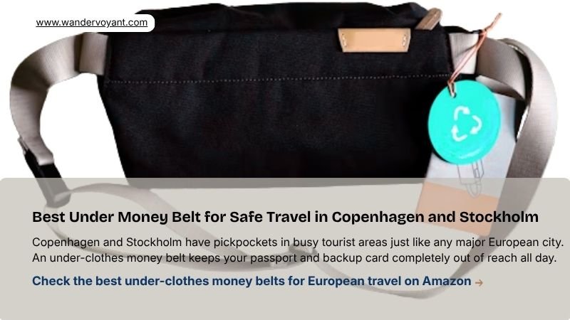 Slim under-clothes travel money belt essential document security for busy tourist areas in Copenhagen and Stockholm