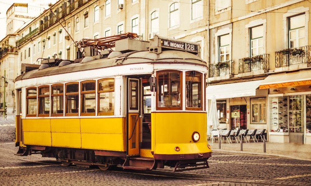  Empty Tram 28 in Lisbon early morning before crowds Visually supports the "ride it at 7:30am