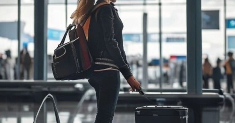 Traveller watching their suitcase being weighed on an airport check-in scale at a departure counter