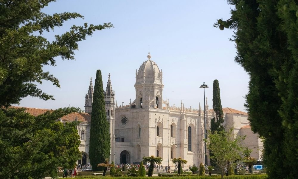 Jerónimos Monastery Manueline facade and south portal in Belém district Lisbon