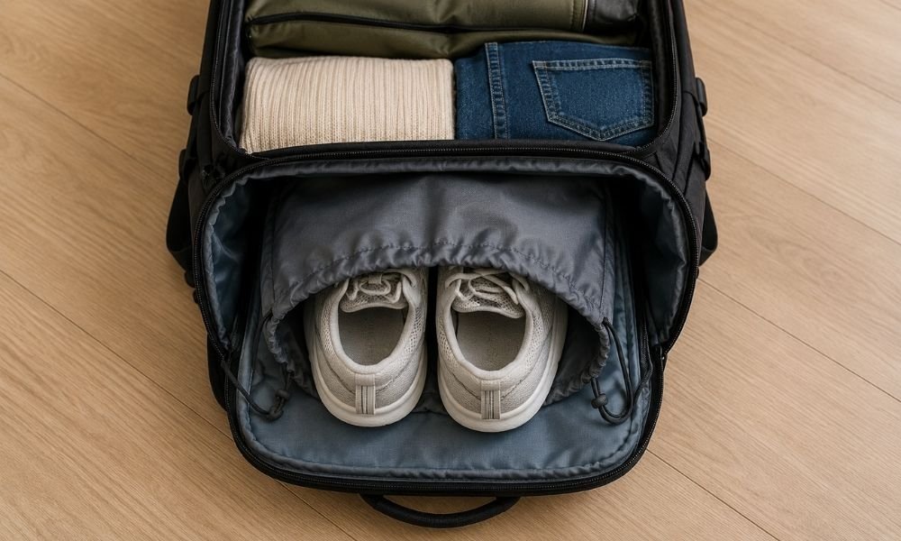 pair of walking shoes packed 