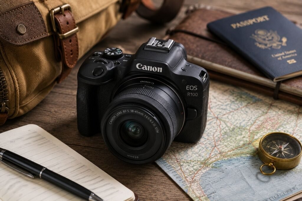 `Canon EOS R100 budget APS-C camera for beginner travelers`
