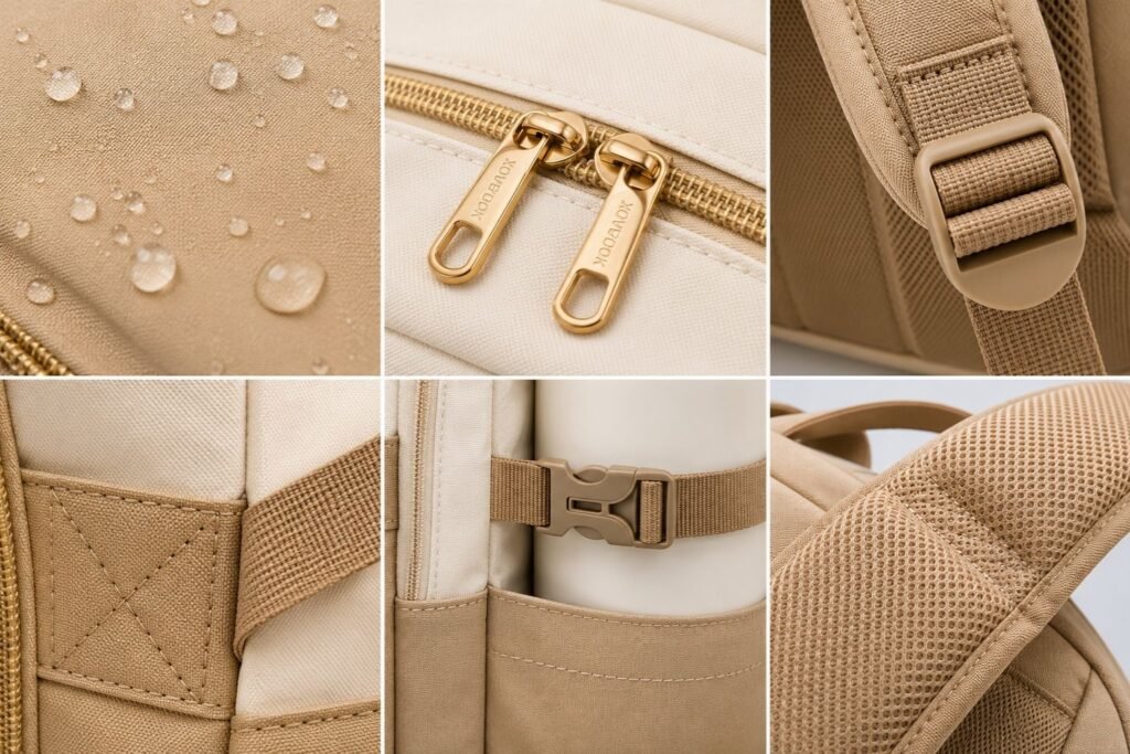 Close-up of the LOVEVOOK waterproof school backpack materials and construction