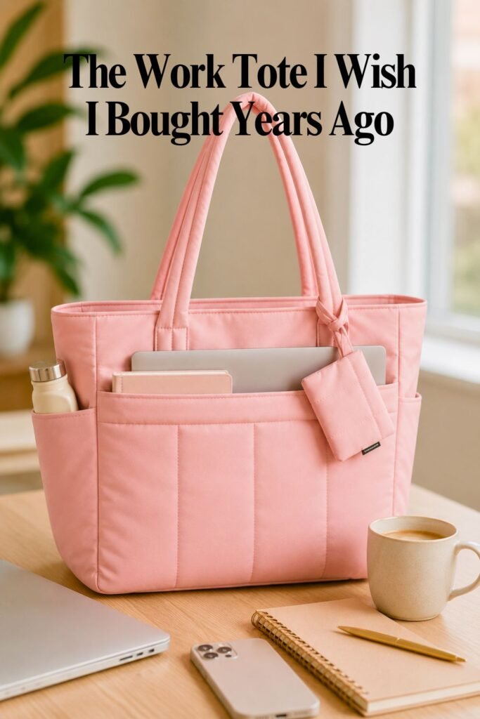 LOVEVOOK puffer tote bag for women recommended as a stylish work bag for carrying a laptop and daily essentials