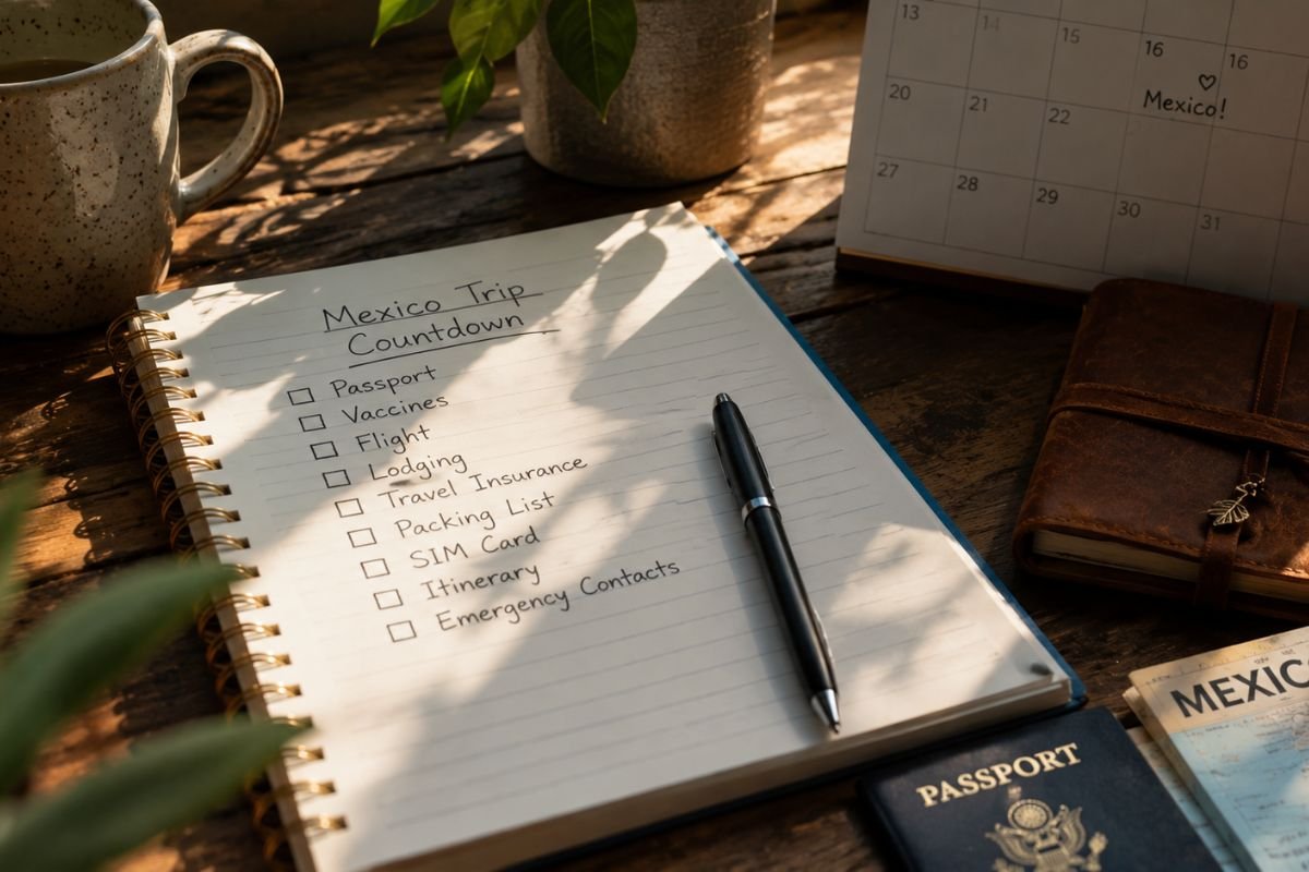 `Handwritten travel checklist and countdown notes before a trip`