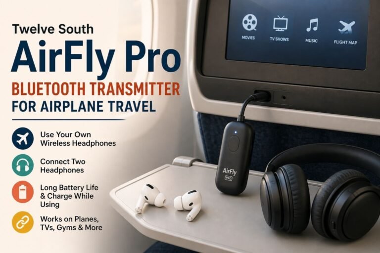 Twelve South AirFly Pro Bluetooth transmitter for airplane travel with wireless headphones and earbuds