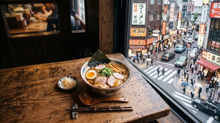 A bowl of ramen at a Tokyo restaurant, part of a complete Tokyo food guide for first-time visitors