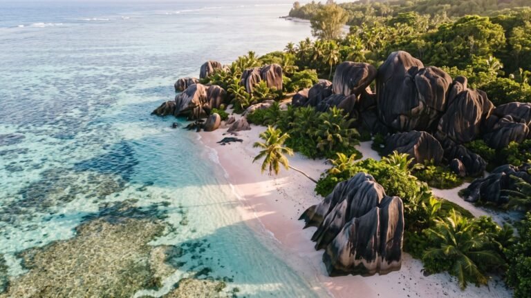 Seychelles travel guide featured image of Anse Source d'Argent beach with granite boulders and turquoise water
